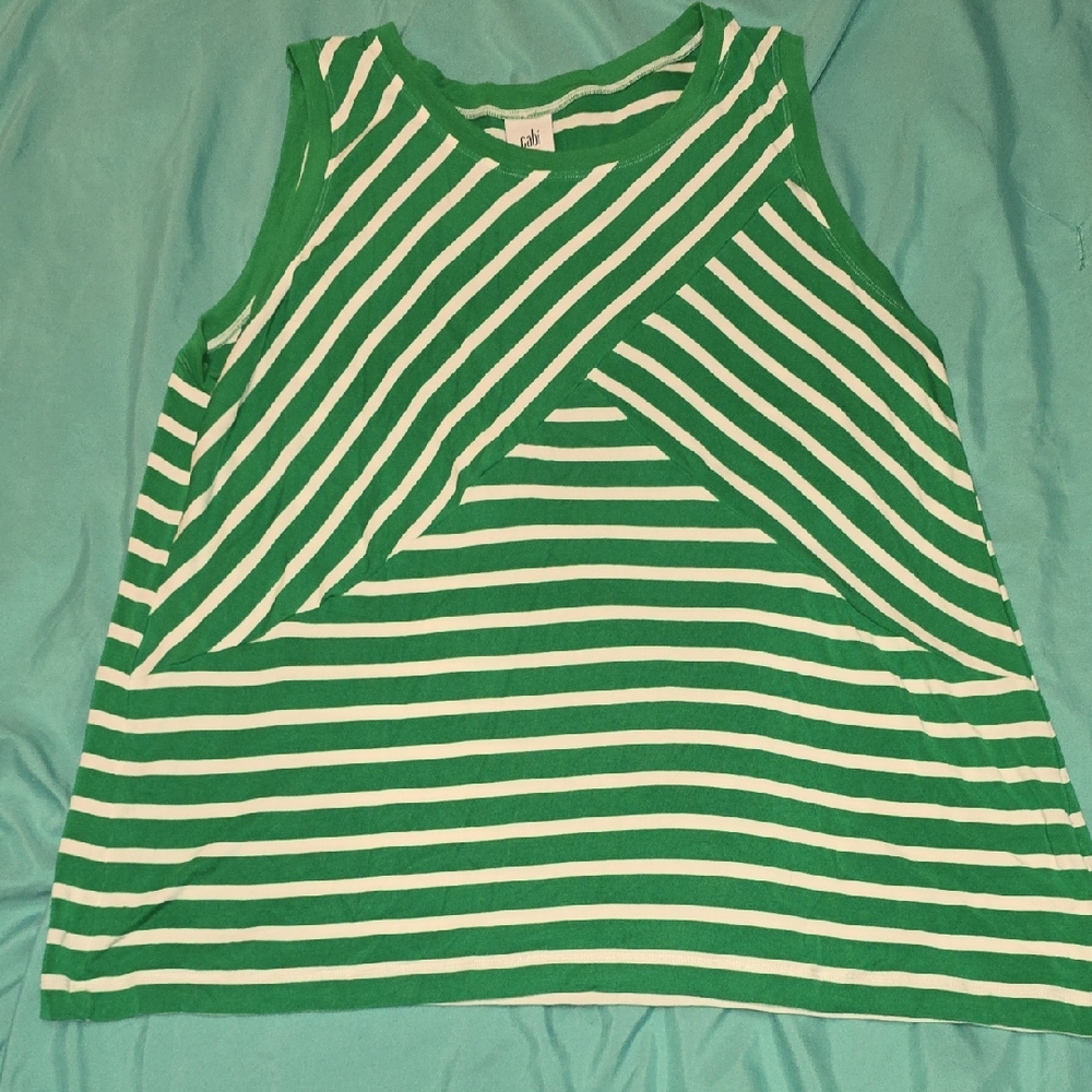 CAbi Green and White Striped Top